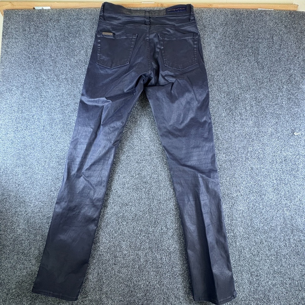 Rock & Republic Berlin Skinny Jeans Womens 28x30 Navy Denim Coated Mid Rise - Picture 2 of 14